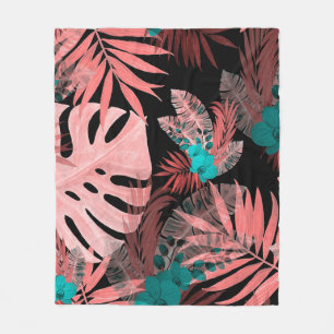 Watercolor seamless pattern with tropical plants fleece blanket