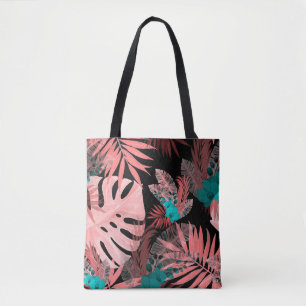 Watercolor seamless pattern with tropical plants tote bag