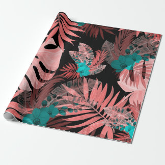 Watercolor seamless pattern with tropical plants wrapping paper