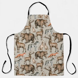 Watercolor seamless pattern with wild forest anima apron