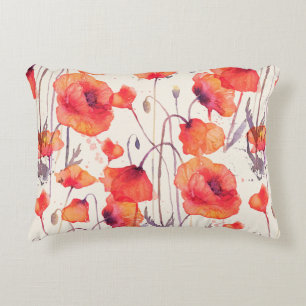 Watercolor seamless pattern with wild red poppies. decorative cushion