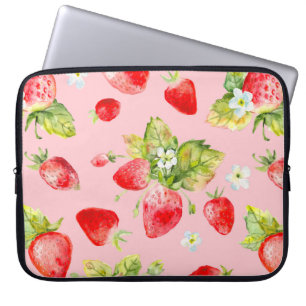 watercolor seamless strawberry pattern laptop sleeve