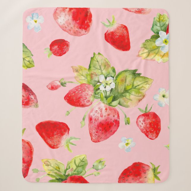 watercolor seamless strawberry pattern sherpa blanket (Front)