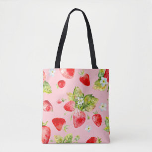 watercolor seamless strawberry pattern tote bag