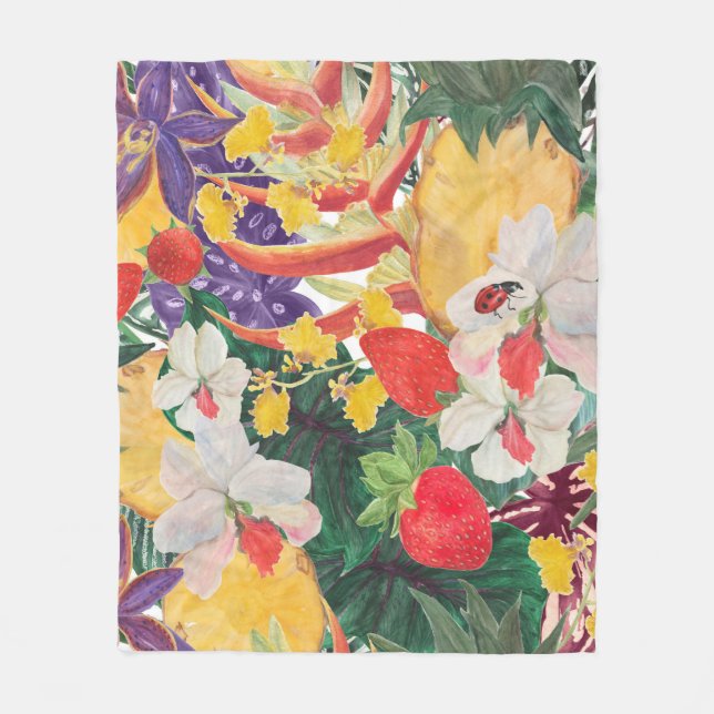 WAtercolor seamless tropical pattern with exotic f Fleece Blanket (Front)