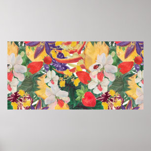 WAtercolor seamless tropical pattern with exotic f Poster