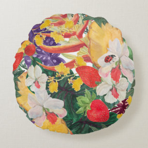 WAtercolor seamless tropical pattern with exotic f Round Cushion