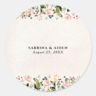 Watercolor Seamless Wild Flower Wedding Classic Round Sticker