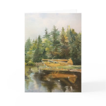 Watercolor Seaplane Adirondacks Lake Forest Green