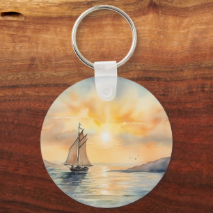 Watercolor Seascape Background  Key Ring