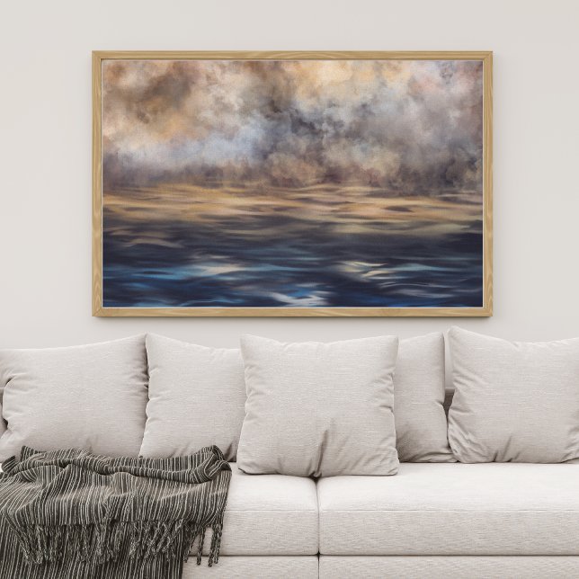Watercolor Seascape Canvas Print (Watercolor Abstract Nature Art Canvas Print. landscape, water, waves, clouds, fog, artwork, decor)