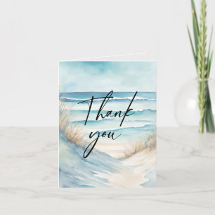 Watercolor Seascape Coastal Sand Beach Photo Thank You Card