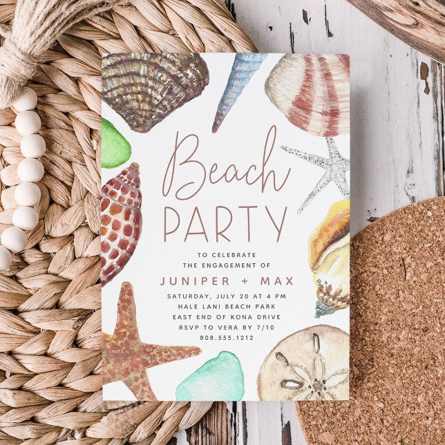 Watercolor Seashell Beach Engagement Party Invitation (Creator Uploaded)