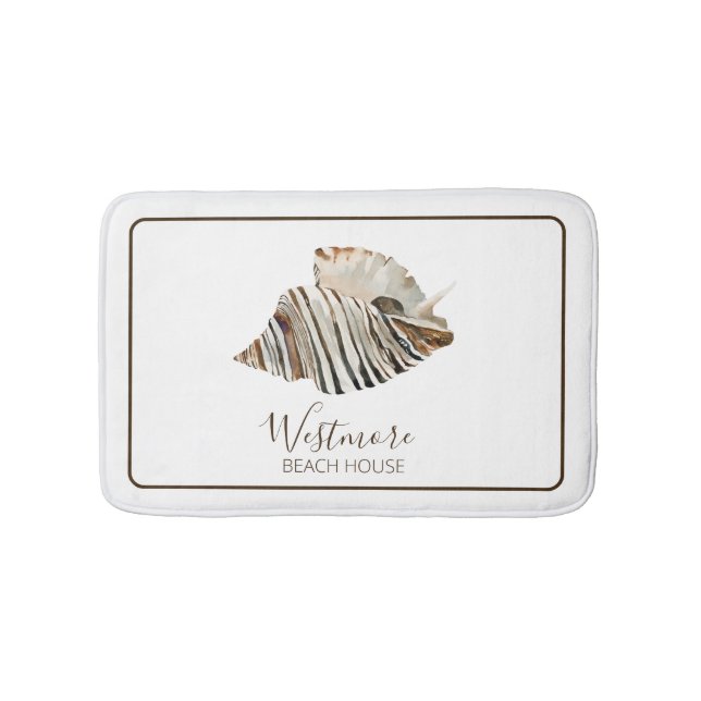 Watercolor Seashell Beach House Bath Mat (Front)
