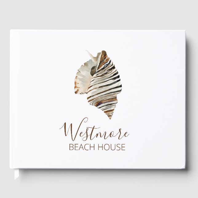 Watercolor Seashell Beach House Guest Book (Front)