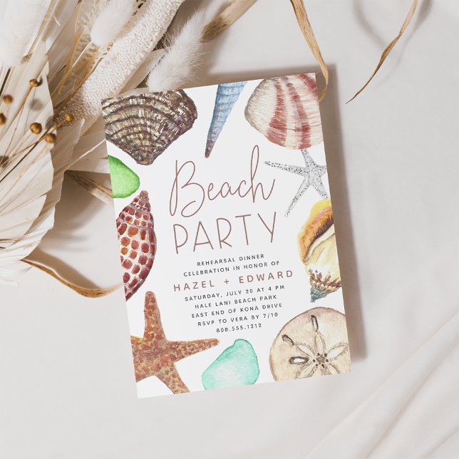 Watercolor Seashell Beach Party Rehearsal Dinner Invitation (Creator Uploaded)
