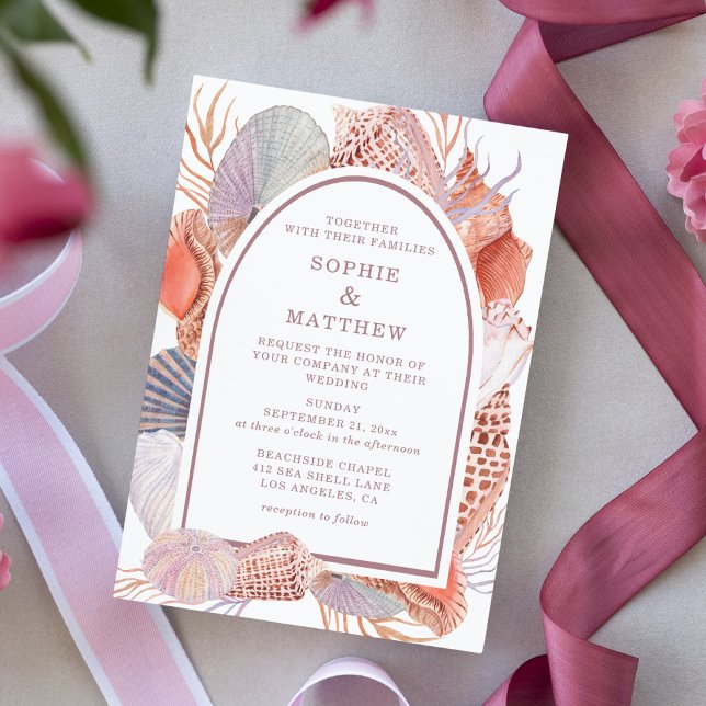Watercolor Seashell Coastal Chic Wedding Invitation (Creator Uploaded)
