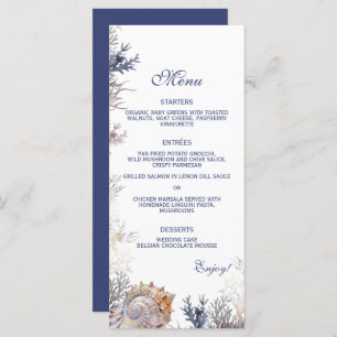 Watercolor Seashell Corals Beach Wedding Menu
