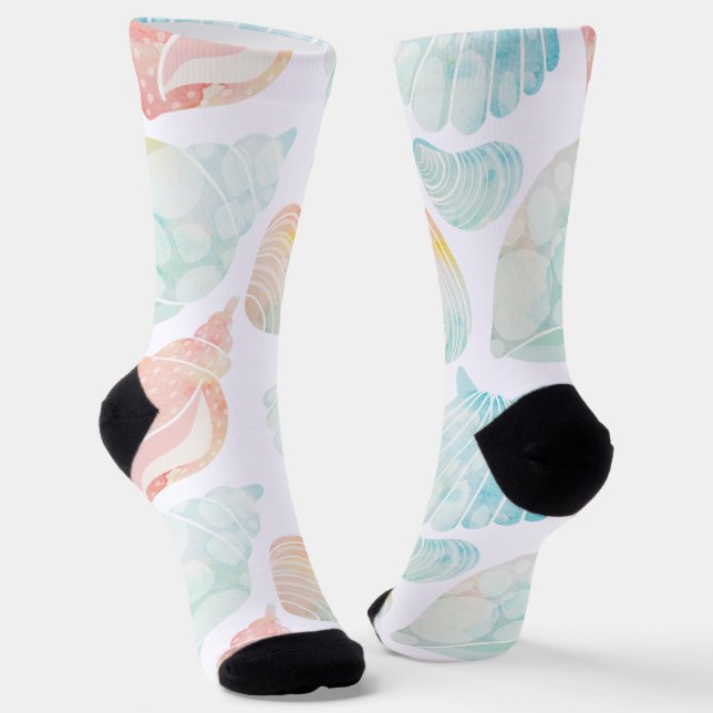Watercolor Seashell Crew Socks (Angled)
