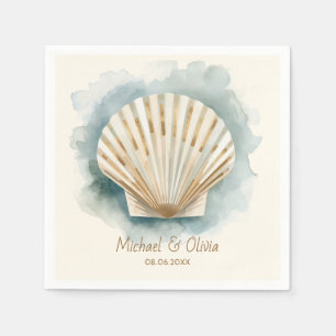 Watercolor Seashell Nautical Beach Wedding Custom Napkin