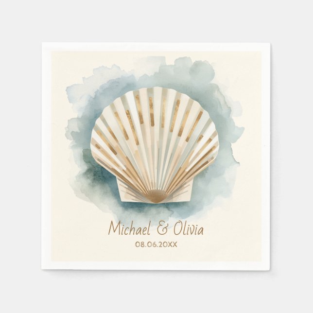 Watercolor Seashell Nautical Beach Wedding Custom  Napkin (Front)