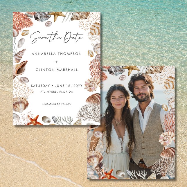 Watercolor Seashell Neutral Beach Wedding Save The Date (Watercolor Seashell Neutral Beach Wedding Save the Date)