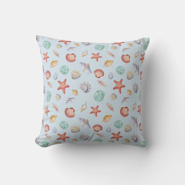 Watercolor Seashell Pattern Cushion (Front)