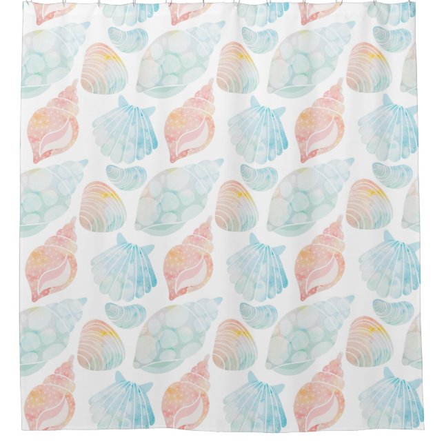 Watercolor Seashell Shower Curtain (Front)
