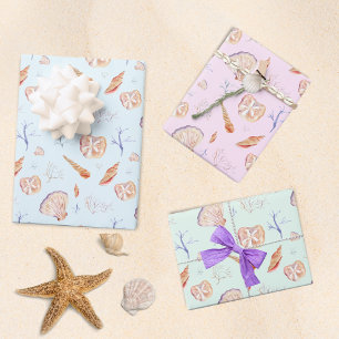 Watercolor Seashells And Coral Pattern Wrapping Paper Sheet