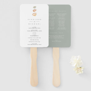 Watercolor Seashells Beach Minimal Wedding Program Hand Fan