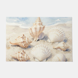 Watercolor Seashells Beach Scene Doormat