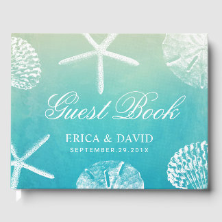 Watercolor Seashells Beach Wedding Guest Book