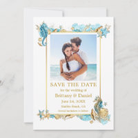 Watercolor Seashells Coral Coastal Blue Gold