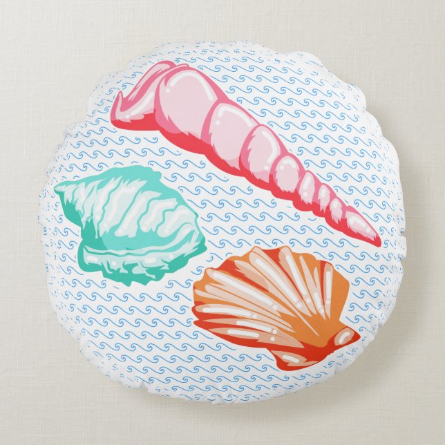 Watercolor Seashells Illustration Round Cushion (Front)