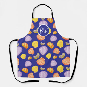 Watercolor Seashells Monogram Apron