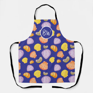 Watercolor Seashells Monogram Apron