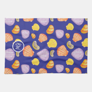 Watercolor Seashells Monogram Kitchen Towels