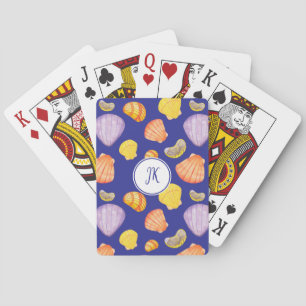 Watercolor Seashells Monogram Playing Cards