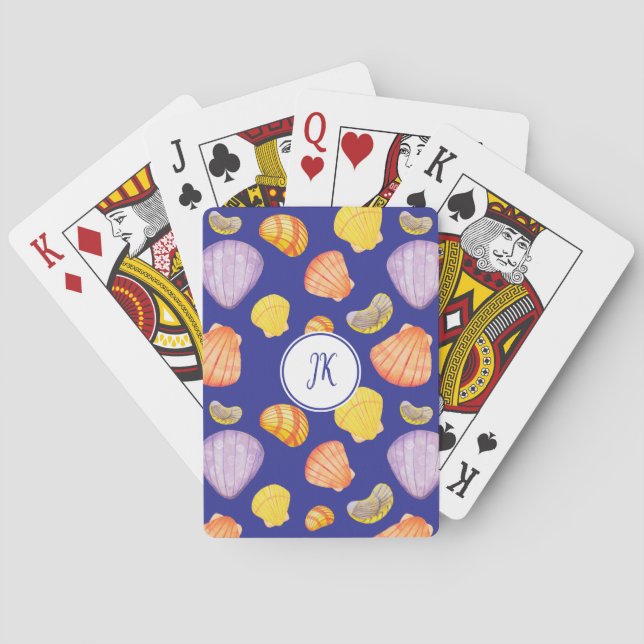 Watercolor Seashells Monogram Playing Cards (Back)