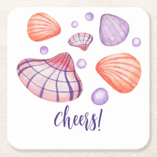 Watercolor Seashells Nautical Coasters
