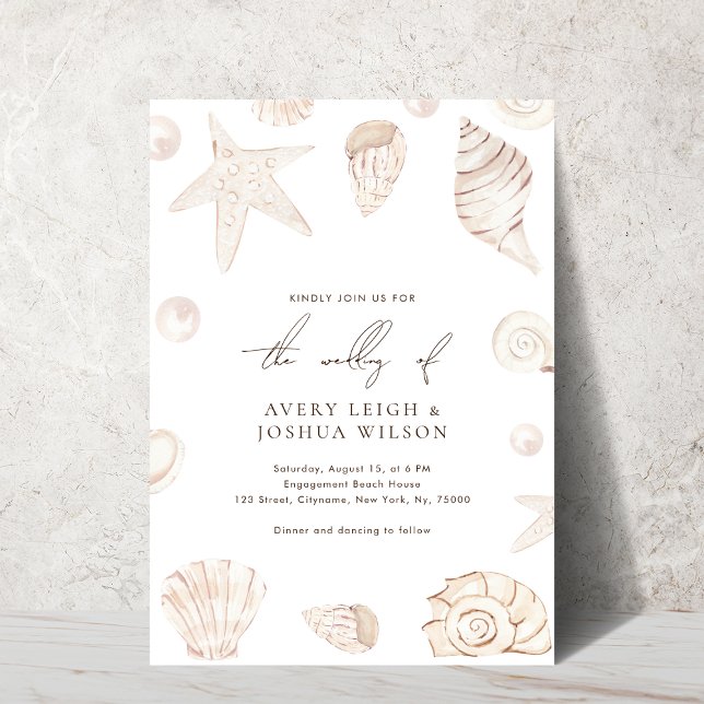 Watercolor Seashells & Pearls Nautical Wedding Invitation (Creator Uploaded)