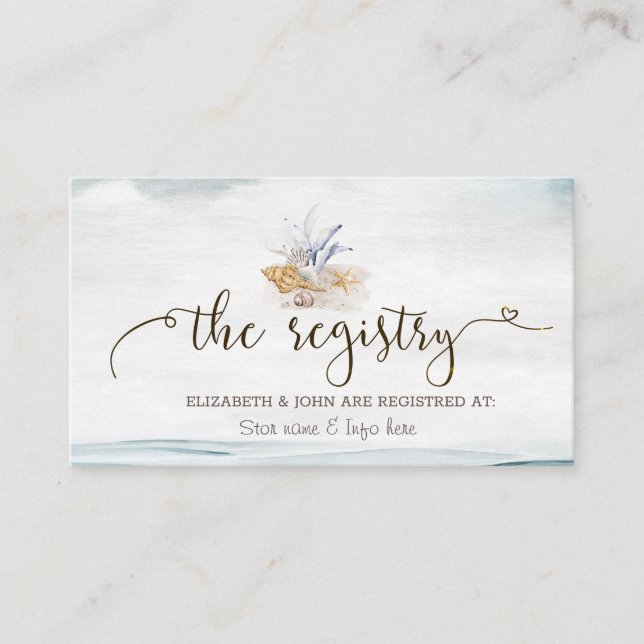 Watercolor Seashells,Sea Registry  Enclosure Card (Front)