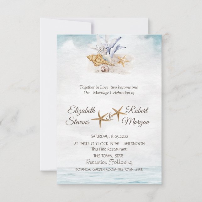 Watercolor Seashells,Sea Wedding Invitation (Front)