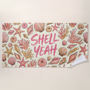 Watercolor Seashells & Starfish Coastal Design Beach Towel