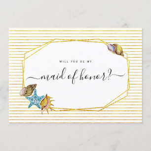 Watercolor seashells will you be my maid of honour invitation