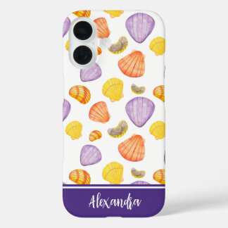 Watercolor Seashells with Name iPhone Case