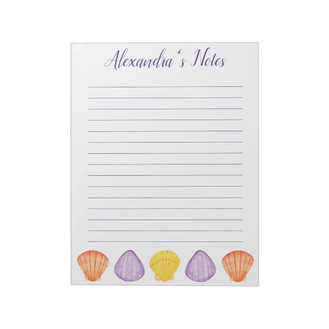 Watercolor Seashells with Name Letter-Size Notepad (Rotated)