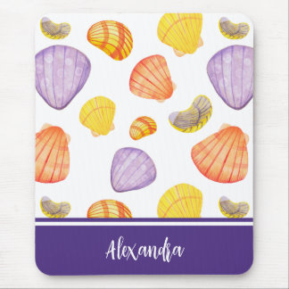 Watercolor Seashells with Name Mouse Pad