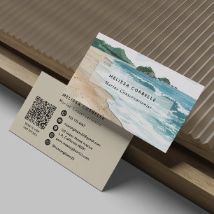 Watercolor Seaside Marine Conservationist QR Code Business Card
