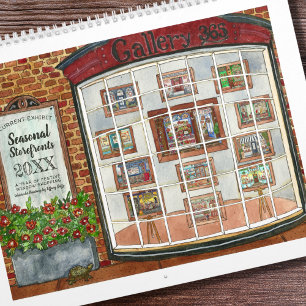 Watercolor Seasonal Storefronts Any Year Art Calendar